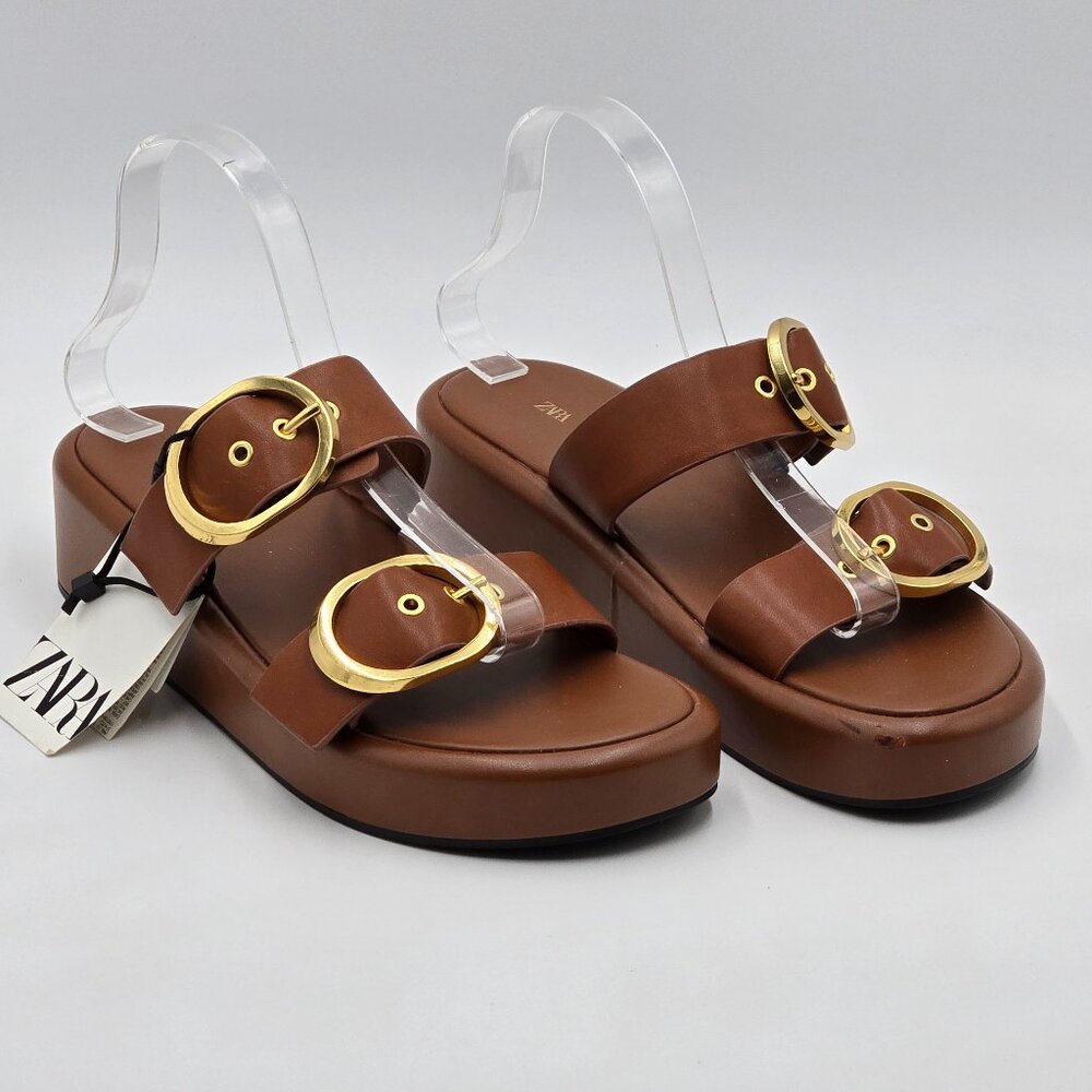 Zara Leather Platform Buckle Sandals - NWT - Picture 2 of 16